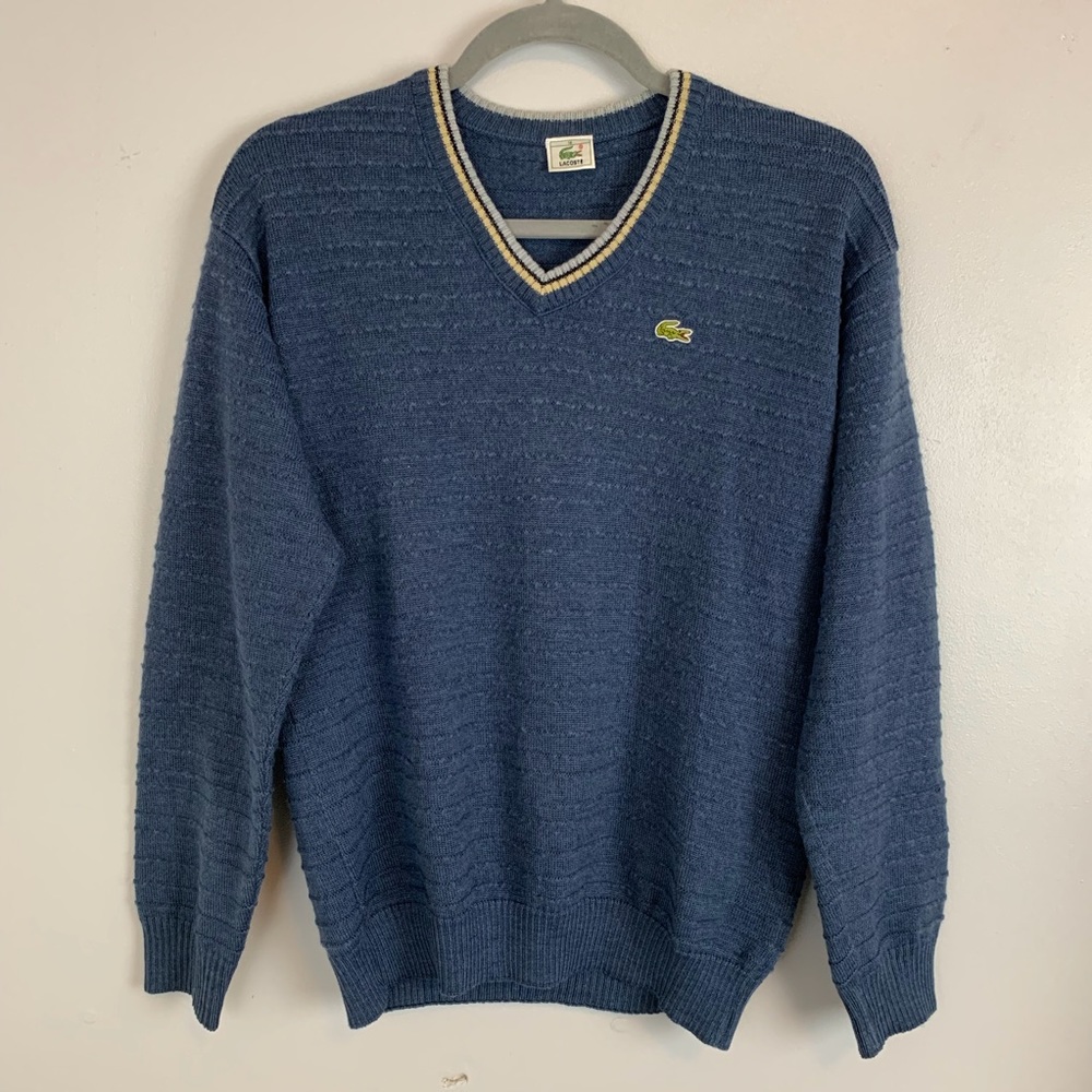 Boys Lacoste blue v neck wool sweater